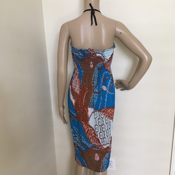 Midi Sundress With Halter Wood Bead Detail-Shirring Top-Comfort-Summer Fashion - Picture 3 of 4